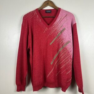 Gionfriddo‎ Men's L V-Neck Sweater Red Pink Geometric Merino Wool Made in Italy